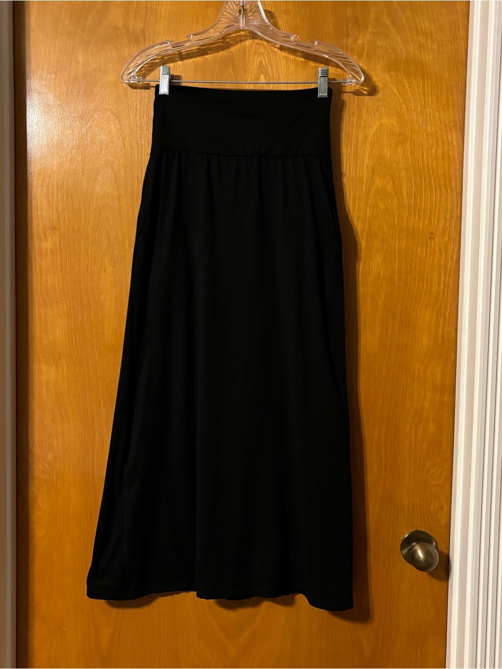 Women's Black Maxi Skirt with Wide Waistband